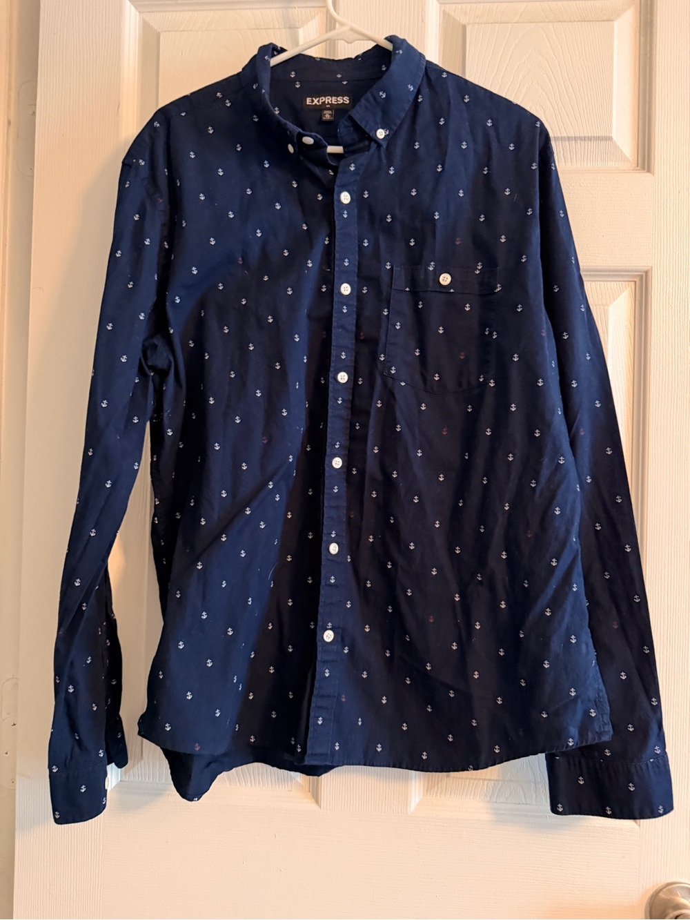 Express Navy Shirt with White and Red Anchor Motif